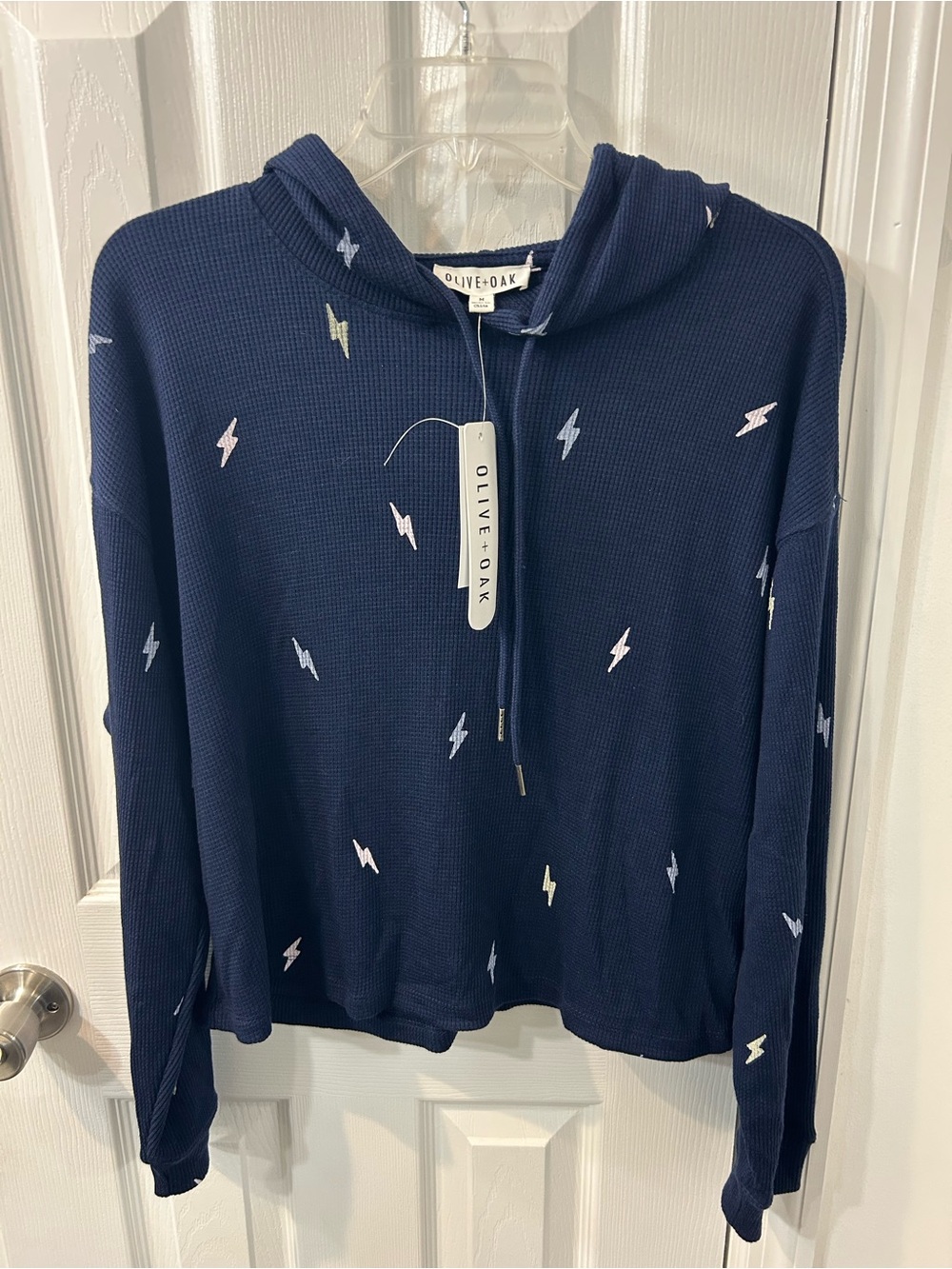 Olive & Oak Navy Bolt-Pattern Waffle Hoodie